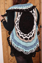 Gilet Mandala Court au Crochet – Kimono Bohème Femme – Personnalisable – Ø 90 cm