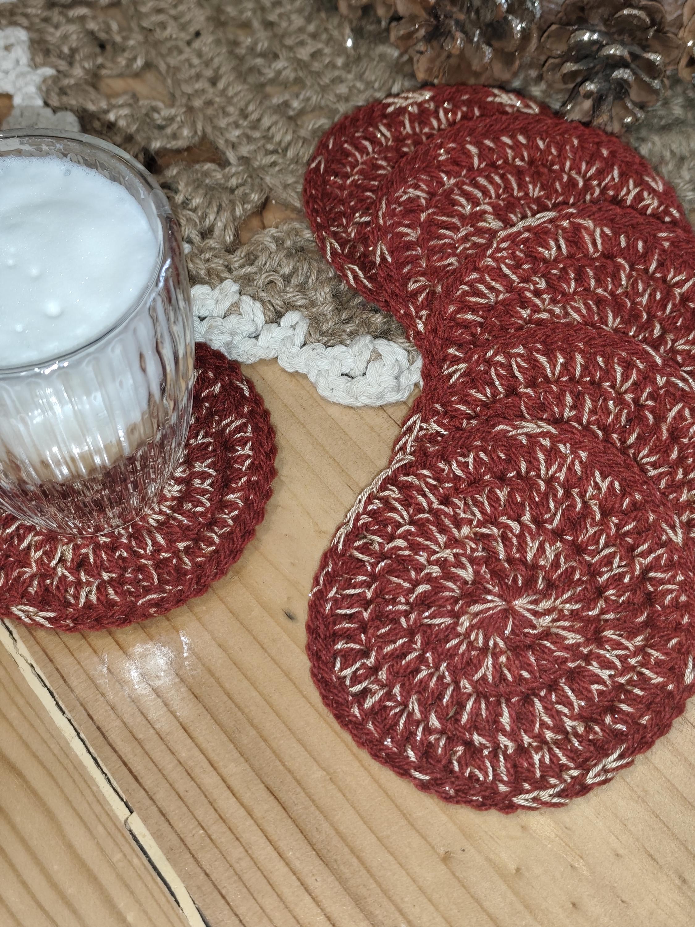 Dessous de verre festif - Lot de 6 - Modèle rond - Fait main