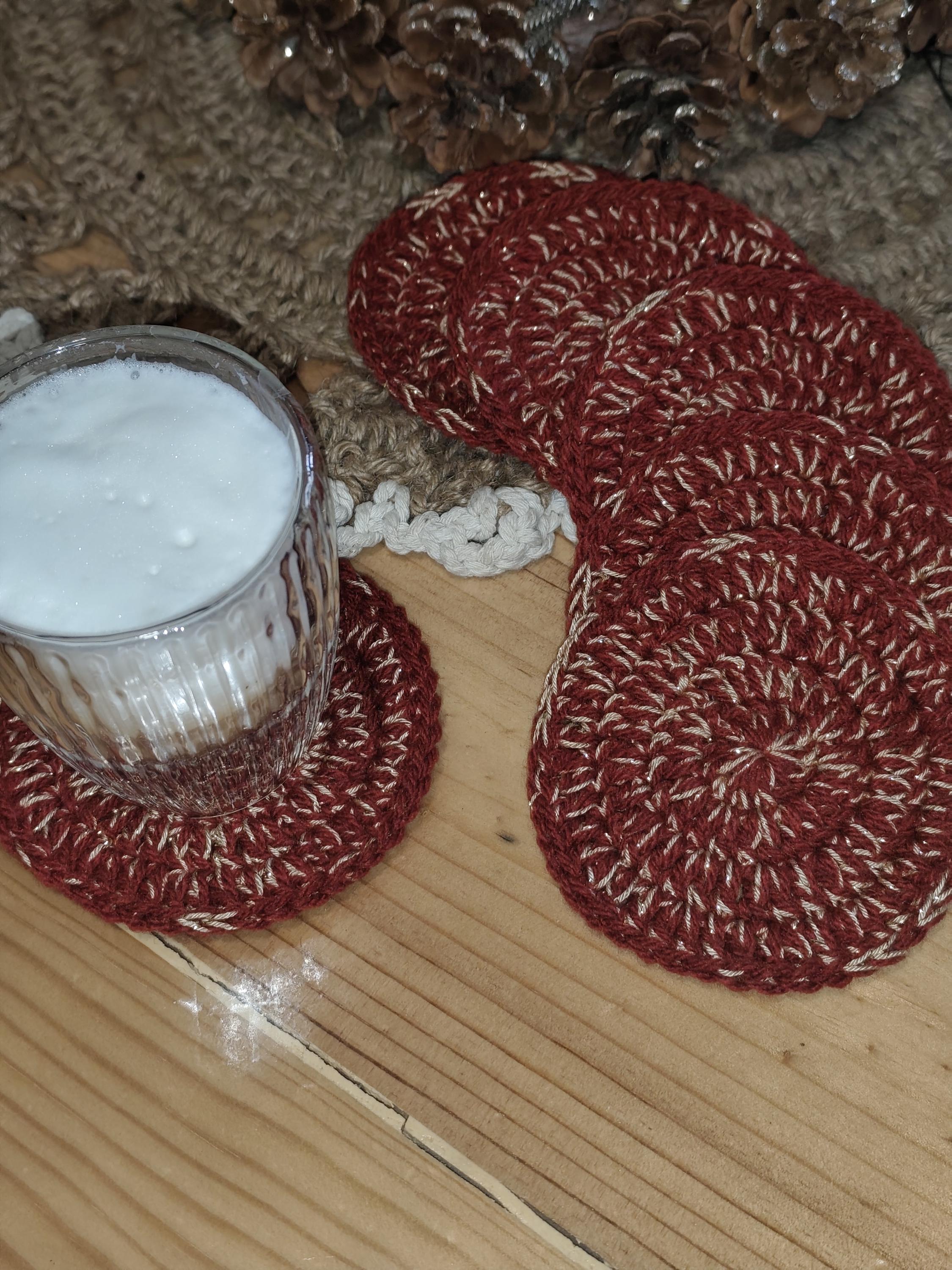 Dessous de verre festif - Lot de 6 - Modèle rond - Fait main