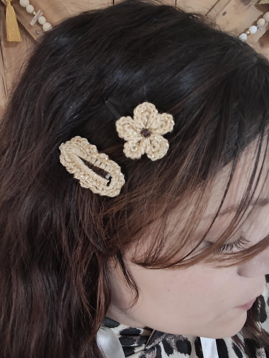 Lot de 2 barrettes au crochet – Fleur & barrette simple – Fait main