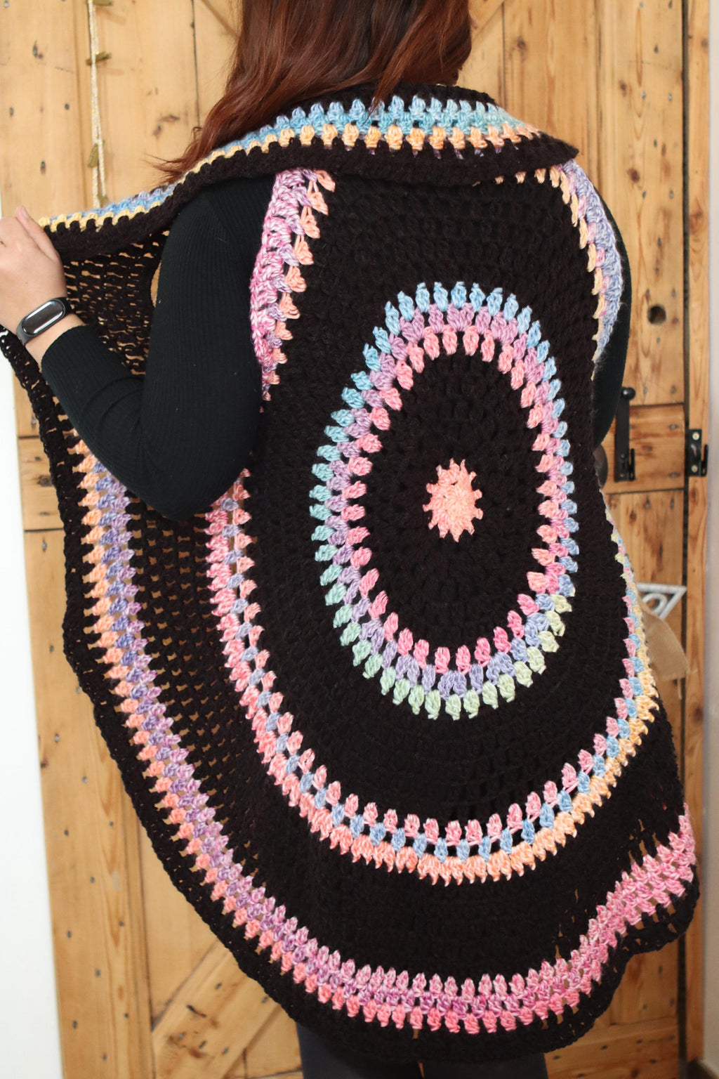Gilet Mandala Rond au Crochet – Kimono Bohème Femme – Fait Main – Personnalisable– Ø 1 m