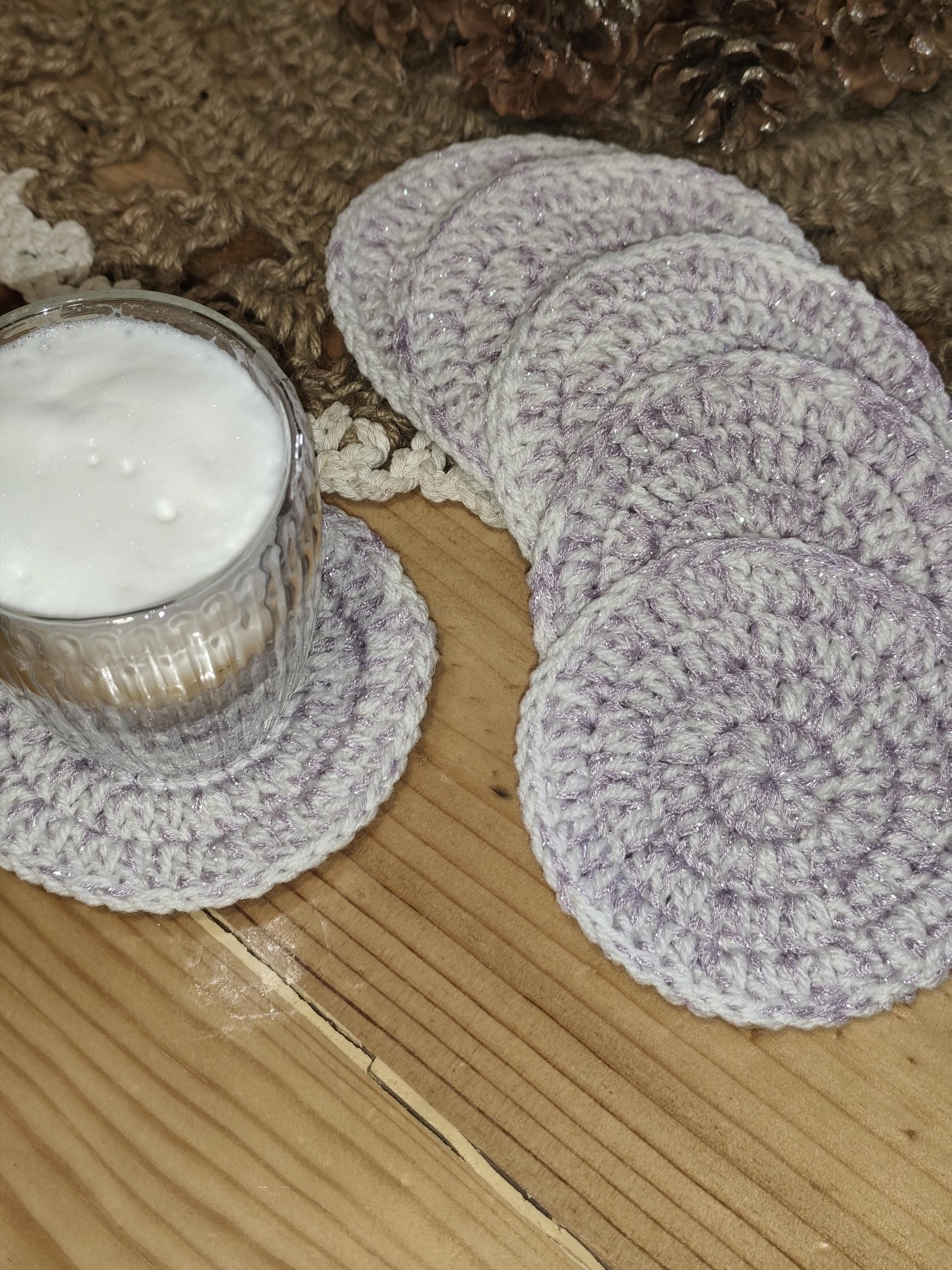 Dessous de verre festif - Lot de 6 - Modèle rond - Fait main